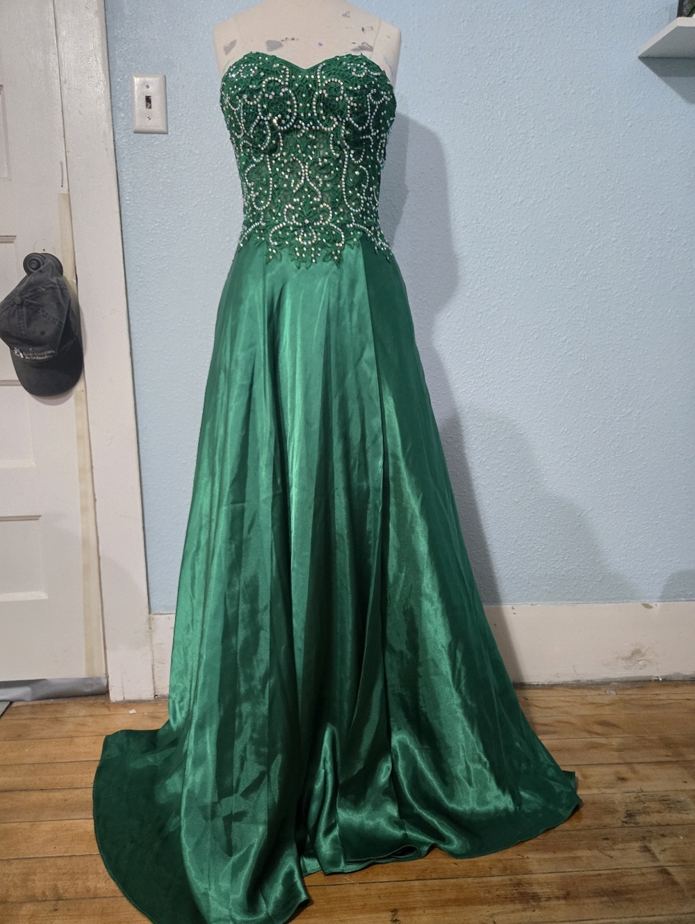 Strapless Beaded Emerald Green Evening Gown